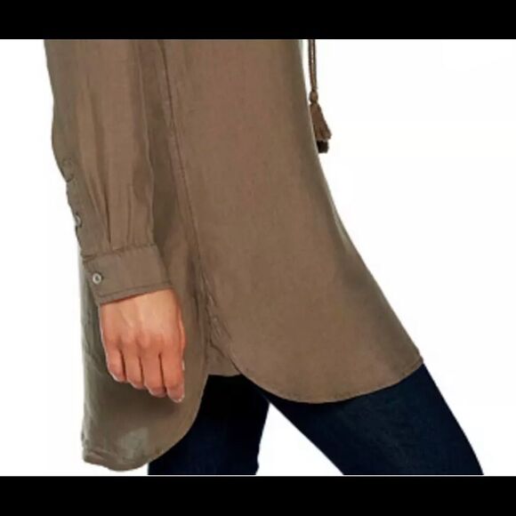 Du Jour Long Sleeves Lace Front Tencel Denim Tunic - Picture 6 of 11